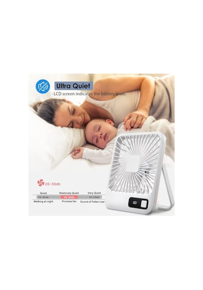 Masaüstü Şarjlı Fan 5 Hız Kademeli Ultra Ince Led Şarj Göstergeli Asılabilir Vantilatör Serinletici Mini Klima