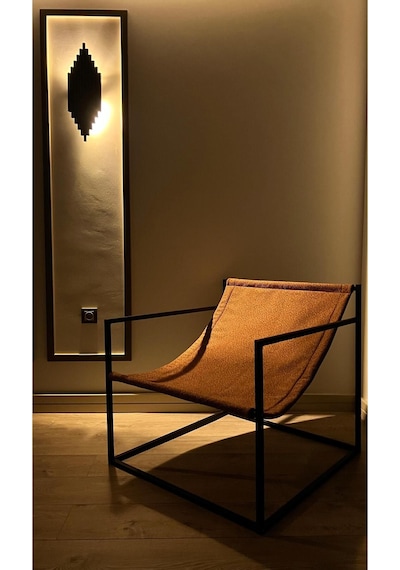 Rafadi Modern Dekoratif Metal Ayaklı Berjer Salon Oturma Odası Balkon Berjeri Kiremit
