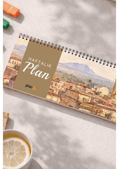 Tarihsiz Spiralli Haftalık Masaüstü Planlayıcı - Mardin - 10x30 Cm Plango Turkuaz