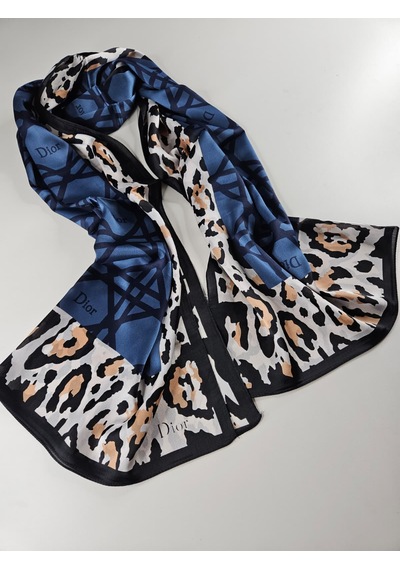 Miorel Scarfs Leopar Tema Cd Tema Vual İpek Şal Aksesuar Fular Silk Scarfs Shawl Hijab Mavi