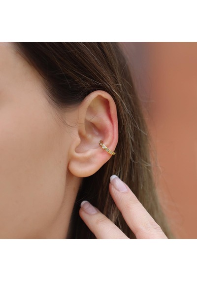 Baget Taşlı Gold Cuff Küpe Gümüş