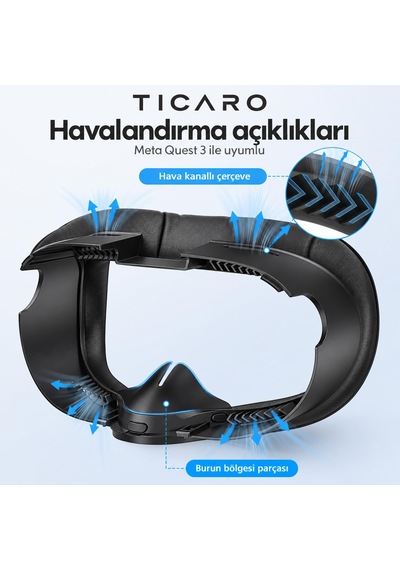 Tıcaro Meta Quest 3 İle Uyumlu Pu Yüz Pedi Ve Arayüz Çerçevesi, Siyah