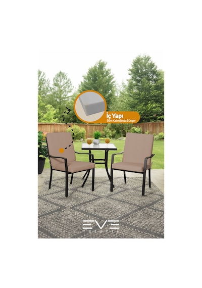 Eve Tekstil Bahçe - Salon - Balkon Arkalıklı Fermuarlı Bağlanabilir Yıkanabilir Sandalye Minderi 8 Adet Açık Kahve