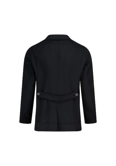 Hatemoğlu Siyah Slim Fit Kruvaze Yünlü Kaşe Kaban