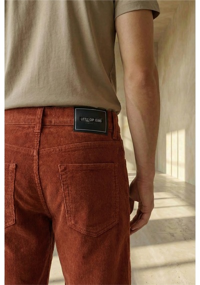 Little Cup Jeans Co Erkek Baggy Fit Rahat Kalıp Kiremit Kadife Pantolon