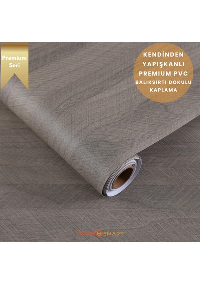 Technosmart 60 100cm Kendinden Yapışkanlı Balıksırtı Desenli Premium Duvar Kağıdı Masa Dolap Kaplama Vizon