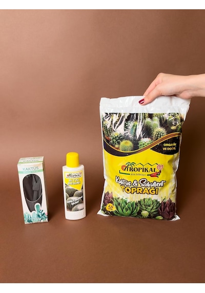 Tr Kaktüs Ve Sukulent Bakım Seti 3'lü, Tropikal Kaktüs Ve Sukulent Toprağı 2,5 Litre, Tropikal Kaktüs Besini S 0,250