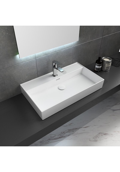 Dura Niva Kare Çanak Lavabo 80x46,5 Cm Tezgah Üstü Batarya Delikli Beyaz 5254