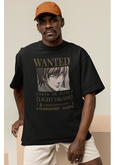 Wanted Dead Or Alive Yagami Light Baskılı Unisex Oversize Death N Siyah