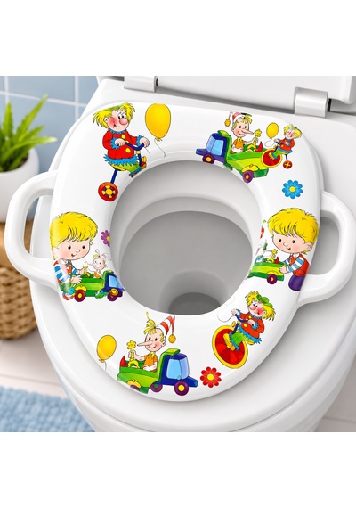 Soft Baby Desenli Çocuk Tuvalet Oturağı Adaptörü Kulplu, Yumuşak Minderli 1