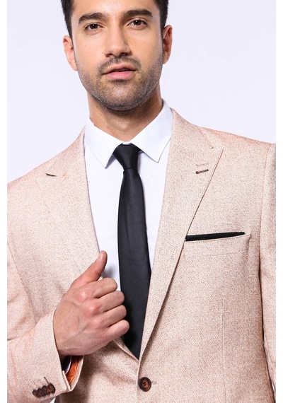 Wessi Kendinden Desenli Açık Sarı Slim Fit Ceket Sarı