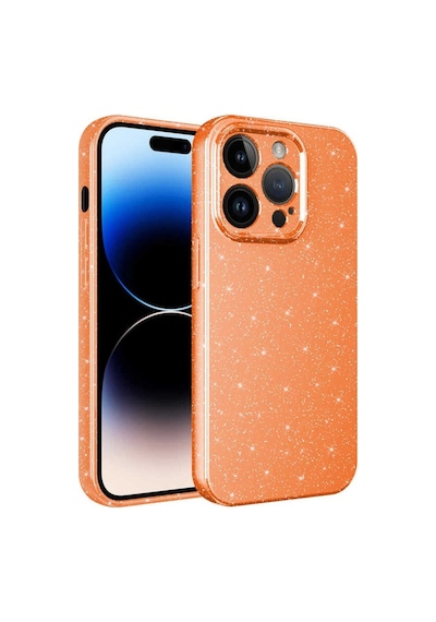 Apple Uyumlu iPhone 14 Pro Max Kılıf Kamera Korumalı Simli Lüks Zore Koton Kapak Turuncu
