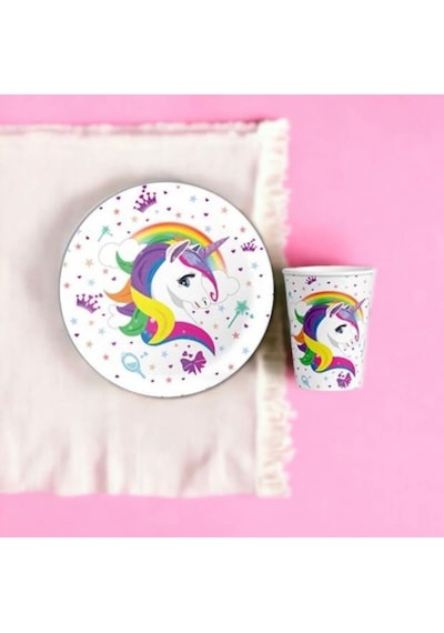 Unicorn Doğum Günü Parti Seti İyi Ki Doğdun Banner + Tabak + Bardak + Peçete Unicorn Temalı Parti Süsü