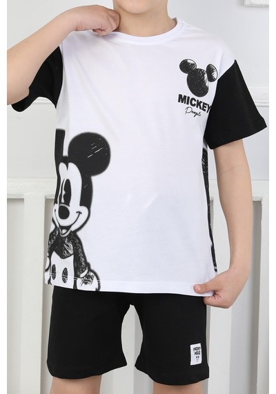 Mickey Baskı Erkek Çocuk Şortlu Takım-90352 Siyah