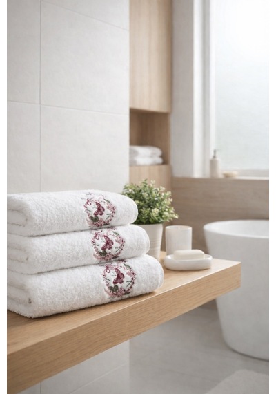 Bambu Pamuk 50 X 90 Cm Nakışlı El Havlusu Açık Bej - Yeşil