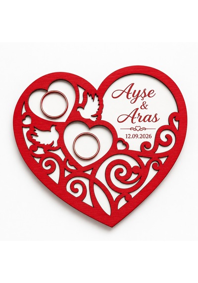 Ayşe & Aras Kişiye Özel Kalpli Yüzük Tepsisi İsim Ve Tarihli Ahşap Nişan Söz Yüzük Standı 15x13 Cm Beyaz & Kırmızı Ayşe & Aras Kişiye Özel Kalpli Yüzük Tepsisi İsim Ve Tarihli Ahşap Nişan Söz Yüzük Standı 15x13 Cm Beyaz & Kırmızı
