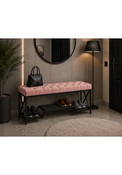 Siyah Metal Bench Ayakkabılık Bank, Kapı Girişi Puf Ayakkabılık Pembe