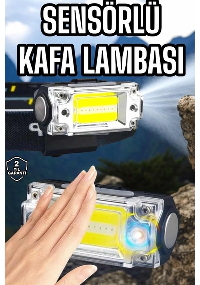 Şarjlı Kafa Feneri Suya Dayanıklı Ayarlanabilir Kamp Feneri Siyah