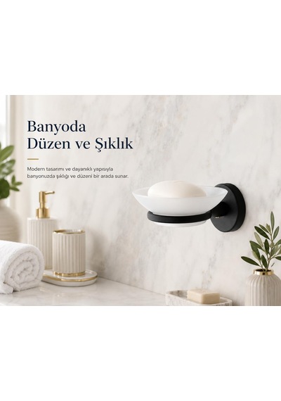 Alper Banyo Sabunluk Siyah, Duvar Tipi, Metal, Yapışkanlı Ve Vida Siyah Ve Beyaz