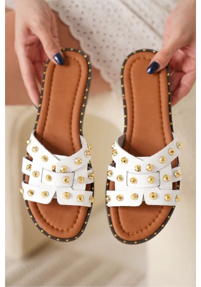 Trendella Beyaz Hakiki Deri Terlik Tr31my68b Siyah