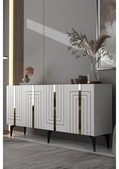 180dhdk14ba Artemis Pleksi Ve Lazer Çizgi Desen Konsol Beyaz-altın