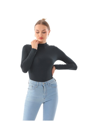 Kadın Viskon Boğazlı Kopçalı Zıbın Body-füme-füme Füme