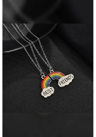 2 Adet Gökkuşağı Best Friends Kolye Bff Ikili Arkadaşlık Kolyesi Çok Renkli