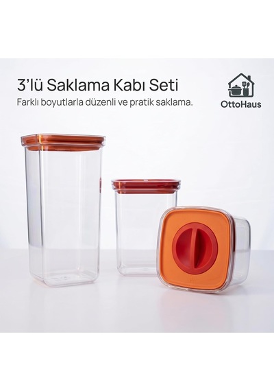 Tr 3'lü Tam Vakumlu Sızdırmaz Saklama Kabı Seti, 500ml-1100ml-1700ml, Şeffaf Gıda Ve Sıvı Saklama Kabı Genel