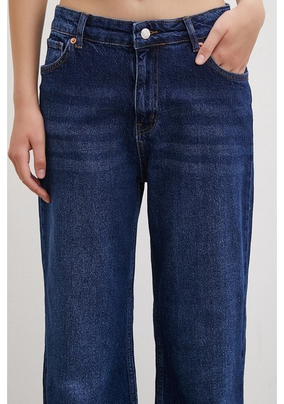 Yüksel Bel Wide Leg Jean Lacivert Lacivert