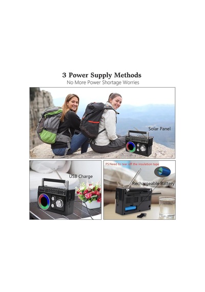 Nostalji Solar Enerjili Güneş Panelli Fm Radyo Şarj Edilebilir Bluetooth Hoparlör Rbg Işıklı Sd Kart Usb Ve El Fenerli Siyah - 911392134