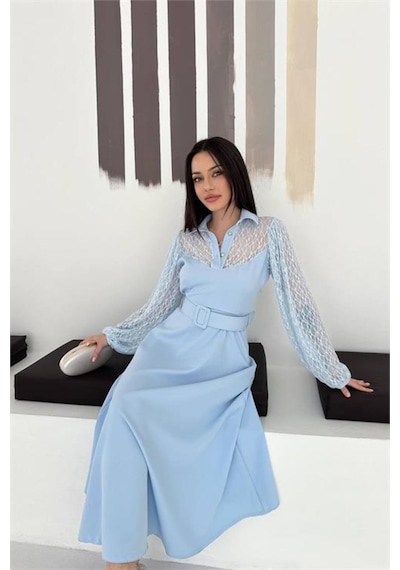 Neşeli Butik Kadın Bebe Mavi Gömlek Yaka Transparan Üst Detaylı Kemerli Midi Boy Elbise Nbk4581 Bebe Mavisi Neşeli Butik Kadın Bebe Mavi Gömlek Yaka Transparan Üst Detaylı Kemerli Midi Boy Elbise Nbk4581 Bebe Mavisi