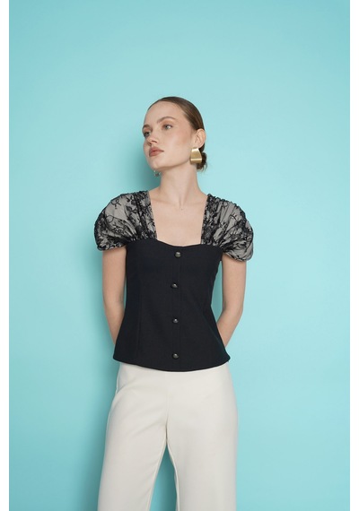 Verymoda Omuz Dantel Detaylı Kayık Yaka Bluz D2994 Siyah