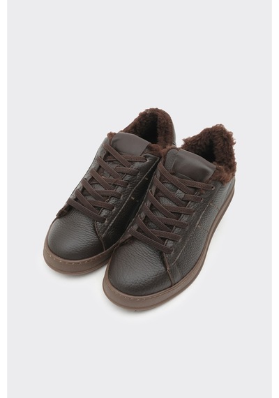Derinet Hakiki Deri Comfort Taban Kürklü Kadın Sneaker Kahve Kahve