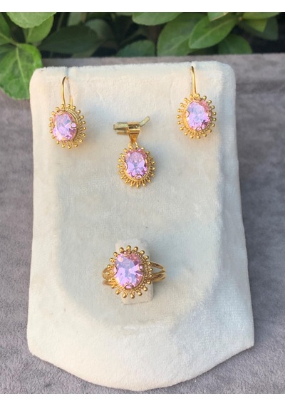 14 Ayar Altın Güneşli Model Pembe Yakut Set