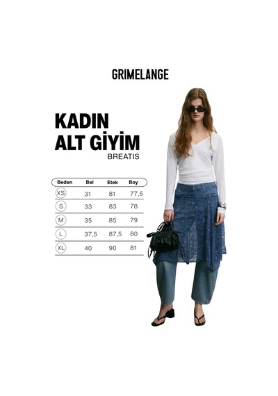 Grimelange Breatıs Kadın Asimetrik Etek Uclu Dantel Lacivert Etek Lacivert