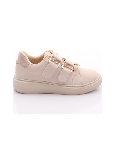 Dgn B1005 Kadin Aksesuarli Kemer Detayli Sneakers Ayakkabi Bej İpek