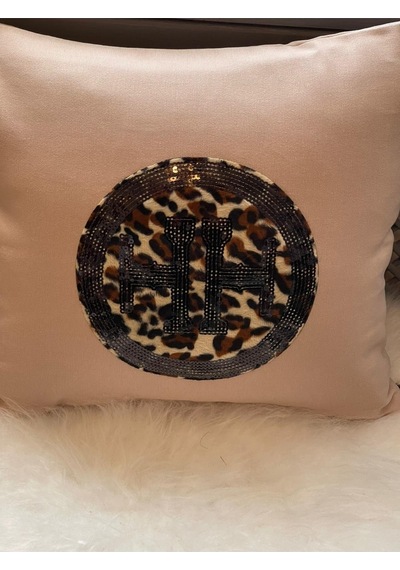 Leopar Tüylü Pul Payetli Kırlent Yastık Kılıfı 40x40 Krem
