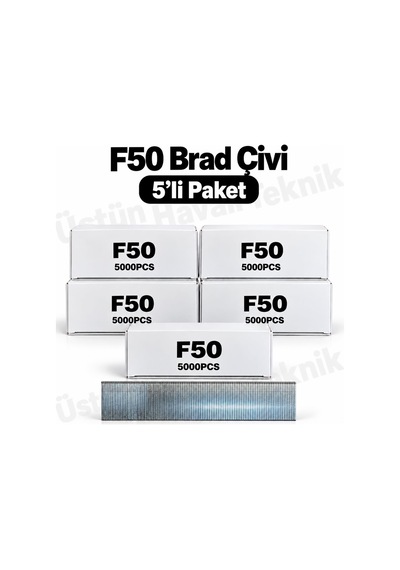 5' Li Paket - F Tipi Tabanca Çivisi F50 / 5.000 Adet - F/j/8/e/tıpın/type47 Serisi Kesik Başlı Çivi
