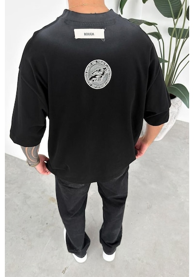 Siyah Nakışlı Premium Oversize Tişört