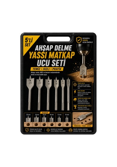 6'lı Yaprak Matkap Ucu Seti Ahşap Delme Ve Delik Açma Panç Paneli Marangoz Takımı