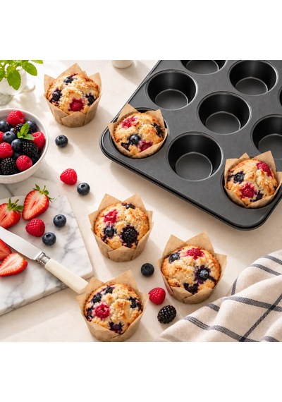12'li Teflon Muffin Kalıbı Yapışmaz Cupcake Kek Pişirme Tepsisi 12 Gözlü Fırın Kalıbı Sariva Home 12v