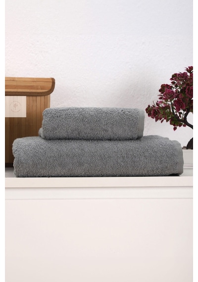 2 Parça Kadın / Erkek Banyo Duş Hamam Havlu Seti 90x150 Cm %100 Pamuklu Gri