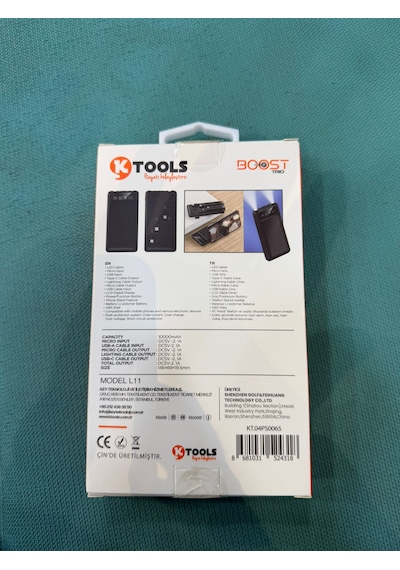 Ktools Boost Trio 10000 Mah Dahili Kablolu Powerbank Siyah Type-c & Lightning Black