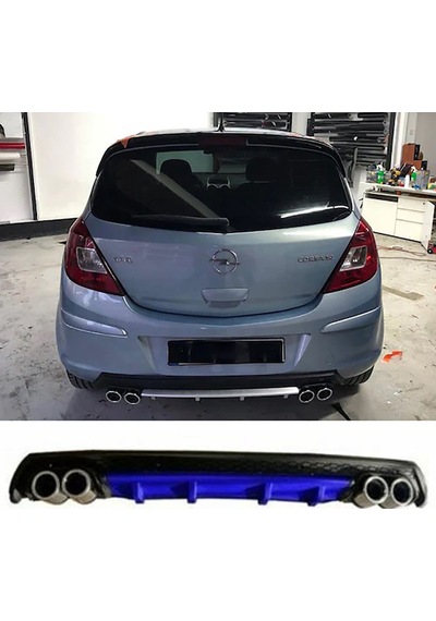Opel Corsa D Uyumlu Mavi Difüzör Çiftli Yuvarlak Egzoz Görünümlü D Tip Difizör