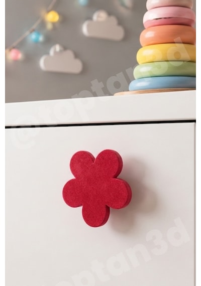 8 Adet - Kırmızı Çiçek Dolap Kulpu, Modern Mobilya Kulpu, Çiçek Kulp Kulp Vidası Dahildir - 5 Cm Sarı