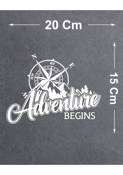 Adventure Begins Sticker - Araba Oto Motosiklet Karavan Araç Cam Sticker - 00344 20x15 Cm