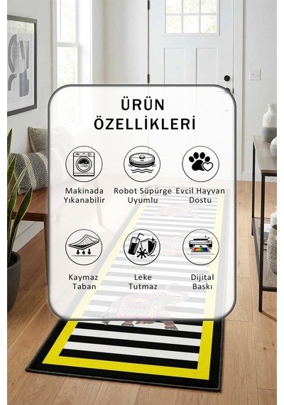 Fil Sarı Dışı Siyah Yıkanabilir Yolluk