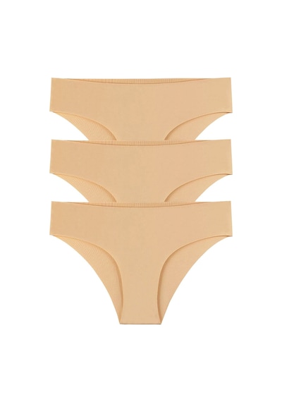 Sensu Kadın Lazer Kesim Düşük Bel Beli Lastikli Slip Külot 3'lü Paket Set Ten Ten