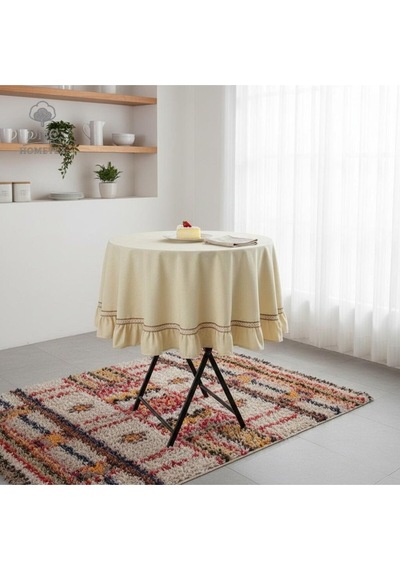 Dnc Home Tekstil Premium Keten Sarı Yuvarlak Fırfırlı Özel Seri Masa Örtüsü Sarı