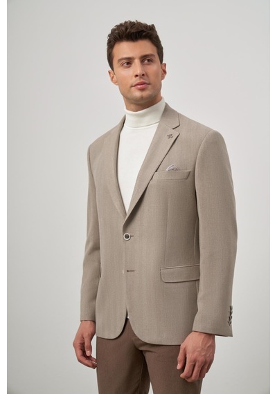 İmza Sütlü Kahverengi Baskılı Gabardin Mono Yaka Tam Astar Çift Yırtmaç 2 Düğme 4 Drop Comfort Fit Classic Ceket 1002245157 Sütlü Kahverengi